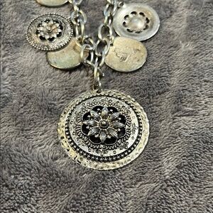 Floral Medallion Pendant Necklace - Silver Tone